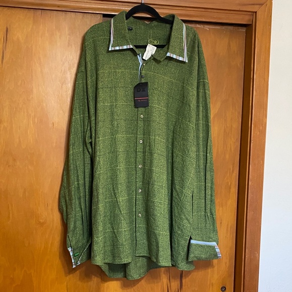 NWT Green Plaid Button-Down Shirt Details Collar Cuffs 100% Cotton VTG 90s - Picture 1 of 11